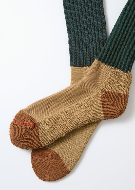 Multi Loose Pile Socks - Dark Green / Khaki
