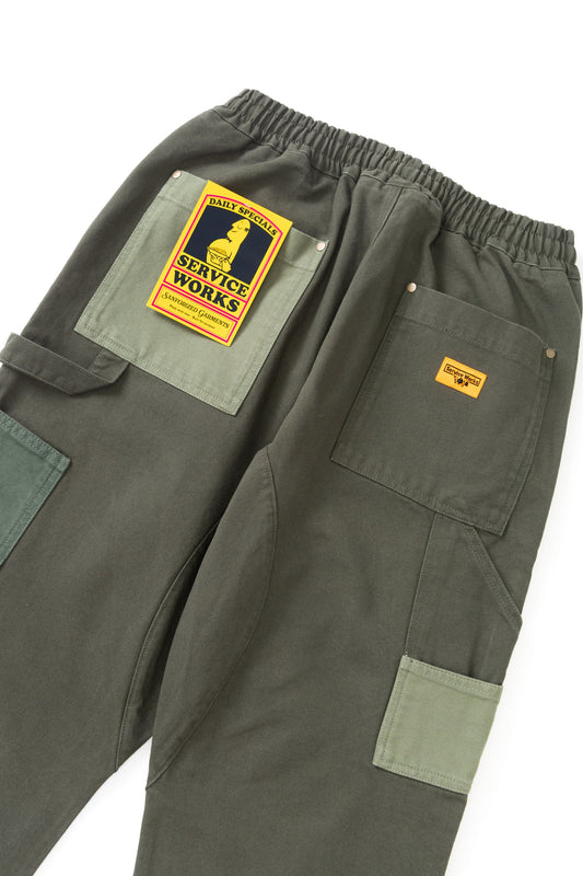 Patchwork Utility Chef Pants - Green