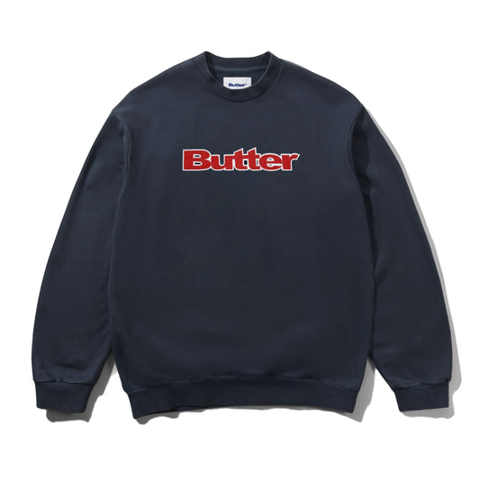 Satin Applique Logo Crewneck - Navy