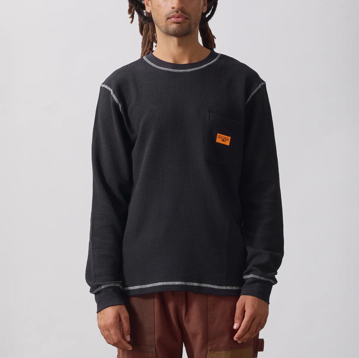 Waffle Contrast Thermal LS Tee - Black / White
