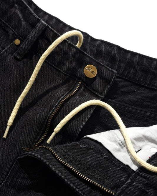 Straight Leg Denim Jeans - Washed Black