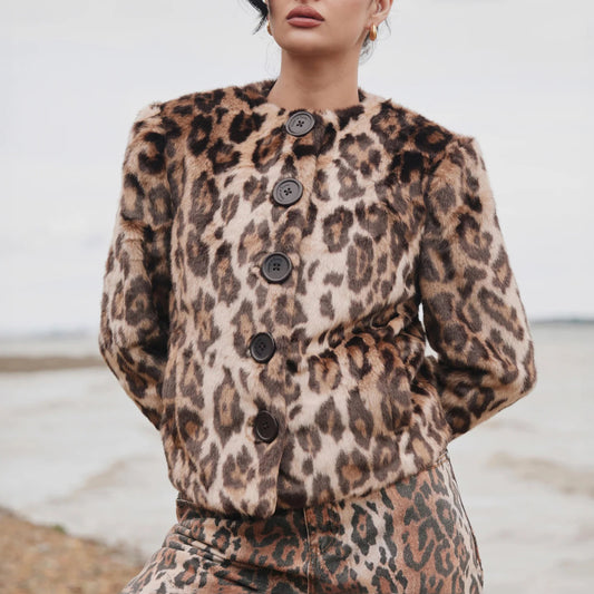W' Collarless Leopard Jacket