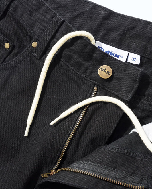 Wide Cut Denim Jeans - Flat Black Selvedge