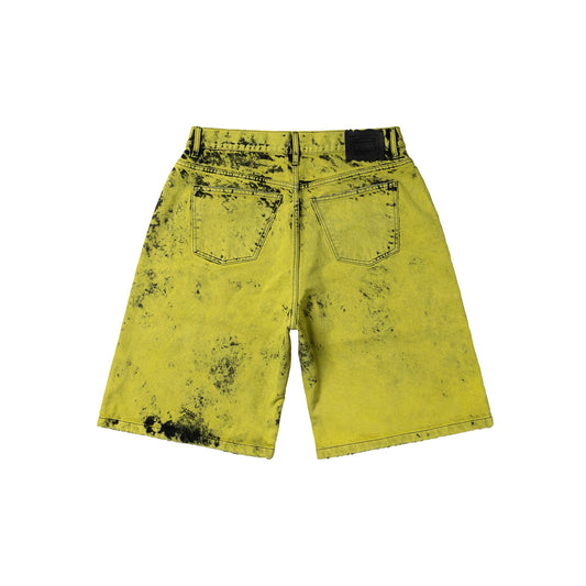 Heavy Acid Wash Wide Leg Short - Sulphur