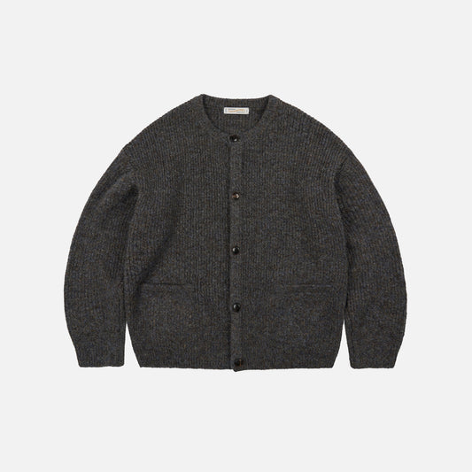 Brushed Wool Round Cardigan - Brown