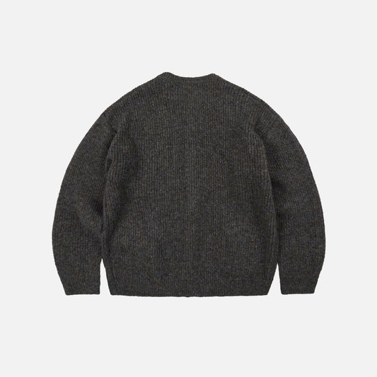 Brushed Wool Round Cardigan - Brown