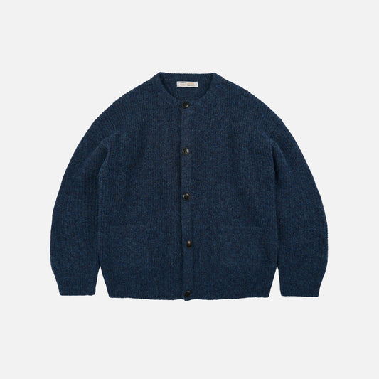 Brushed Wool Round Cardigan - Indigo