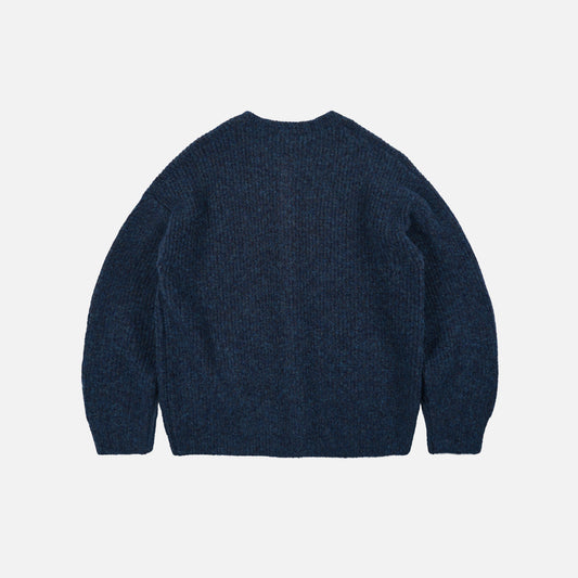 Brushed Wool Round Cardigan - Indigo