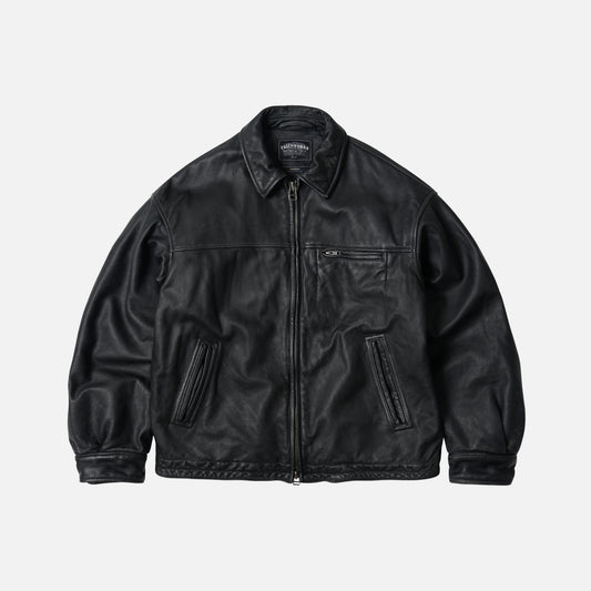 Destroyed Cowhide Leather Jacket - Washed Black