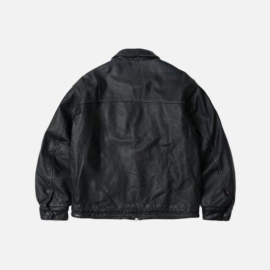 Destroyed Cowhide Leather Jacket - Washed Black