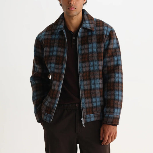 Heath Jacket, Wavy Mohair Check - Blue / Brown