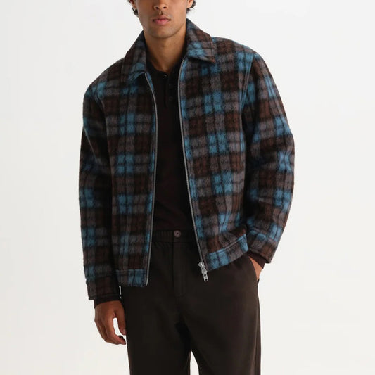 Heath Jacket, Wavy Mohair Check - Blue / Brown