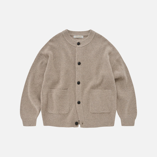 Heavy Wool Round Cardigan - Oatmeal