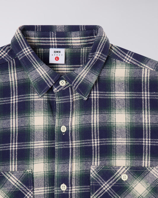 Work Shirt LS - Navy / Green (Garment Washed)