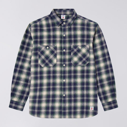Work Shirt LS - Navy / Green (Garment Washed)