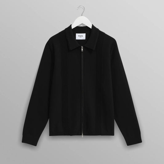 Lennox Zip Polo, Milano Ripple Stripe - Black