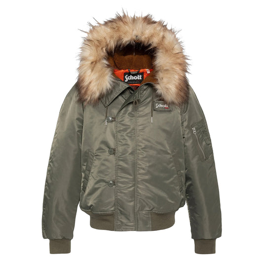 N2B snorkel jacket with hood, oversized fit - Sage Khaki