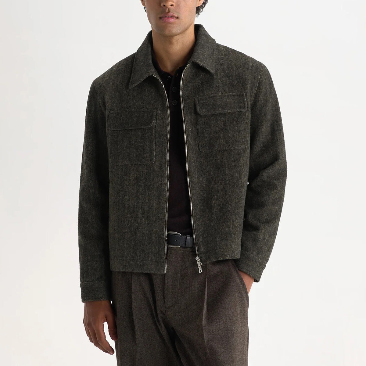 Osier Jacket, Brushed Herringbone - Brown / Black
