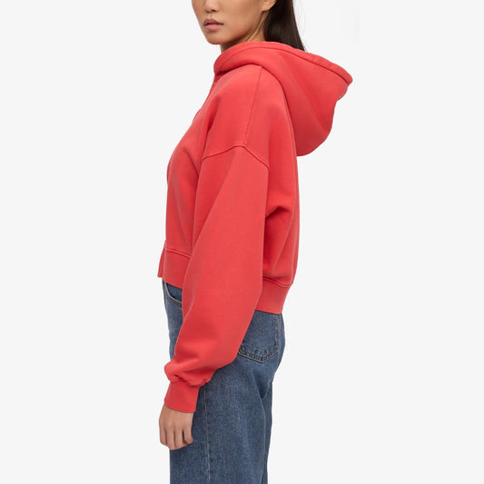 Women's Organic Crop Zip Hood - Red Tangerine