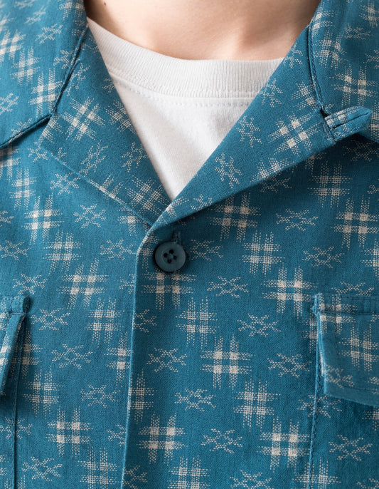 7320 Kasuri Cuban Collar Shirt - Aizome Blue