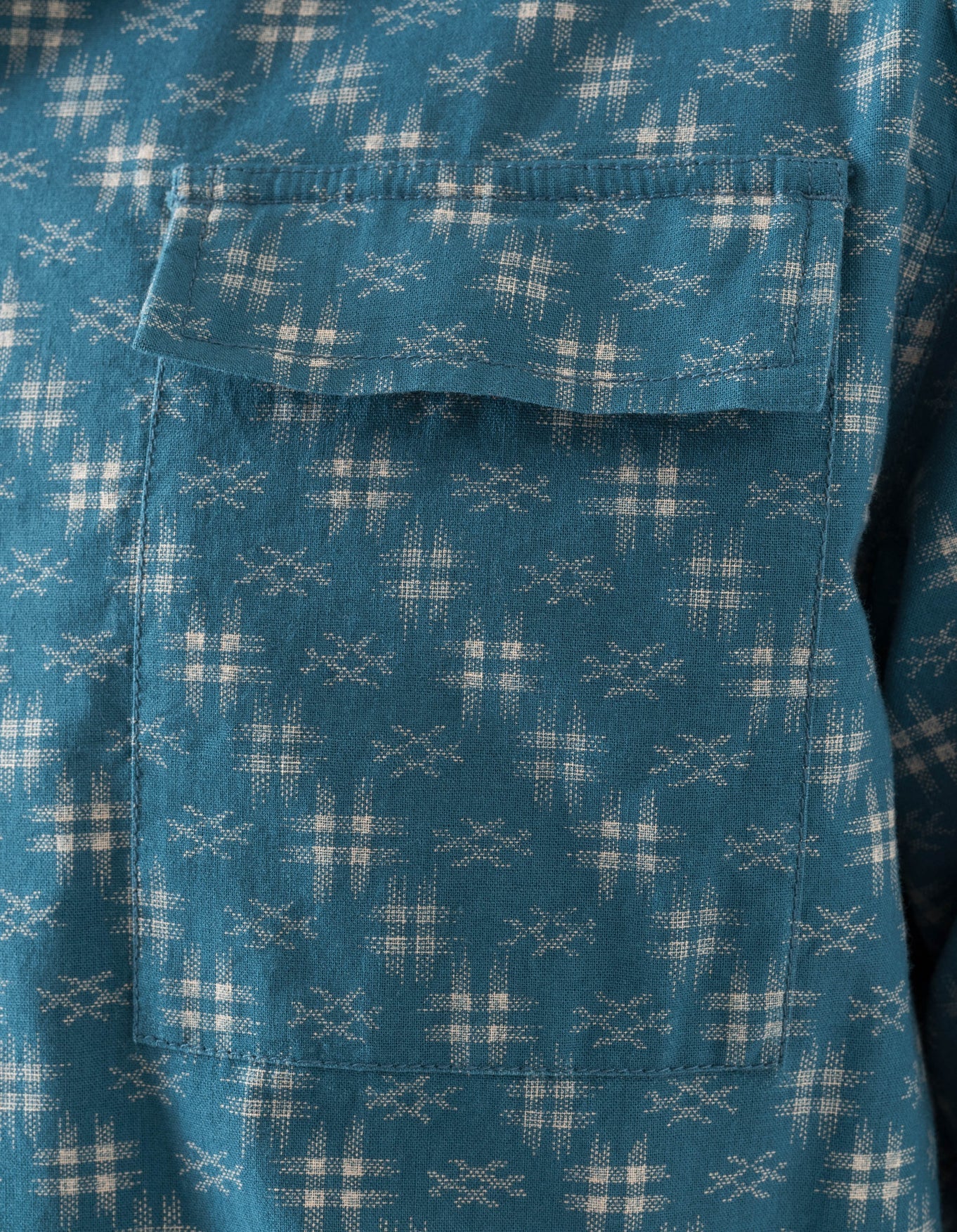 7320 Kasuri Cuban Collar Shirt - Aizome Blue