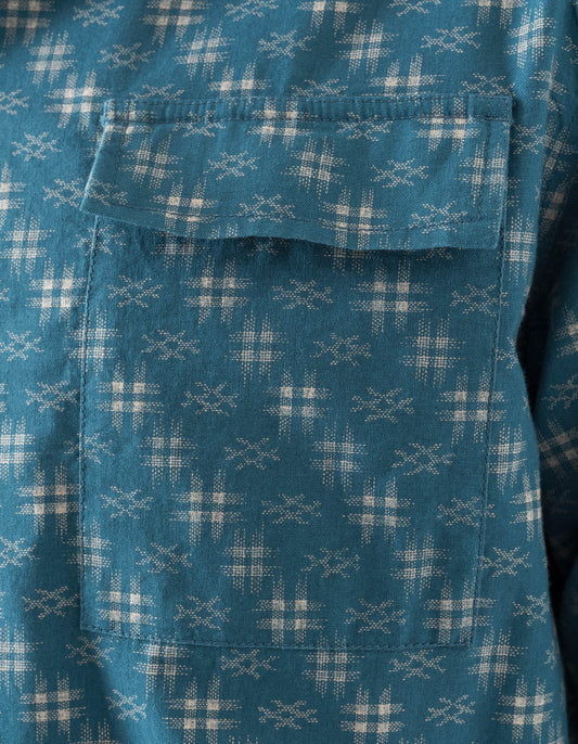 7320 Kasuri Cuban Collar Shirt - Aizome Blue