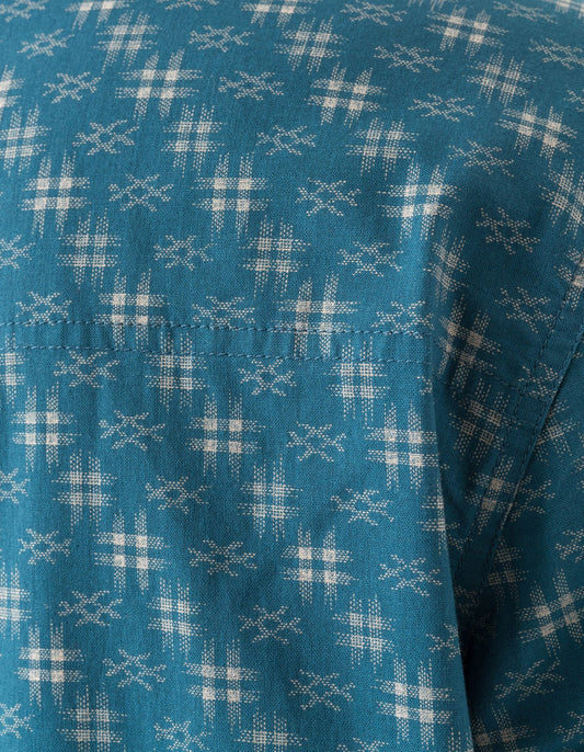 7320 Kasuri Cuban Collar Shirt - Aizome Blue