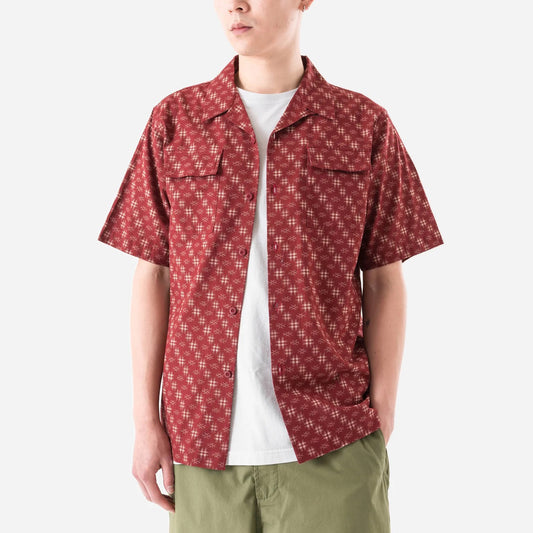 7320 Kasuri Cuban Collar Shirt - Aka Red