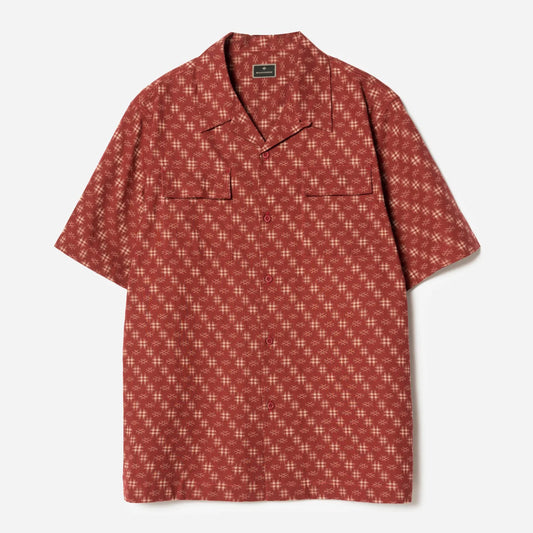 7320 Kasuri Cuban Collar Shirt - Aka Red