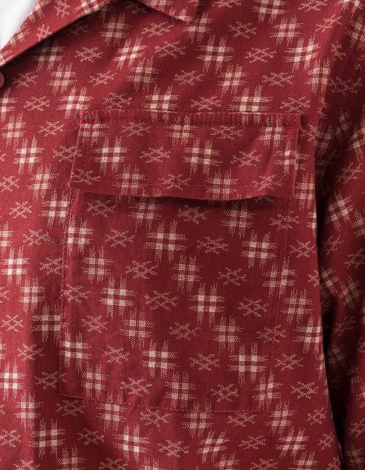 7320 Kasuri Cuban Collar Shirt - Aka Red