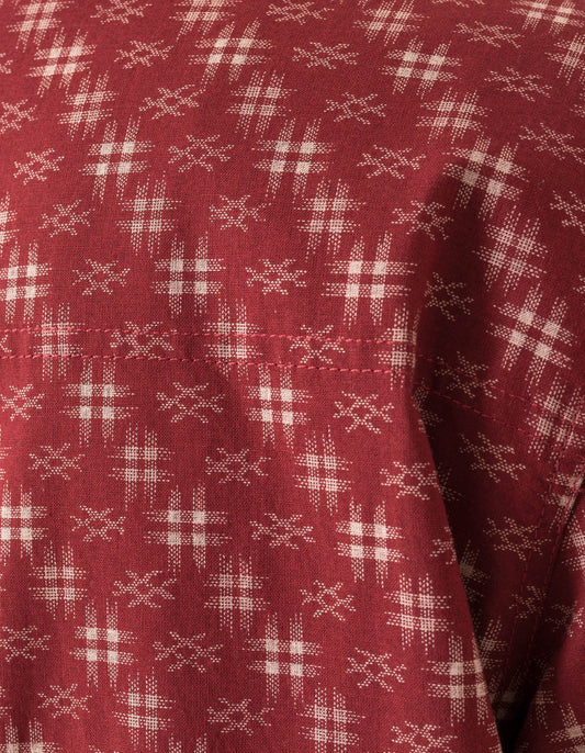 7320 Kasuri Cuban Collar Shirt - Aka Red