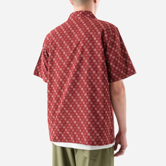 7320 Kasuri Cuban Collar Shirt - Aka Red