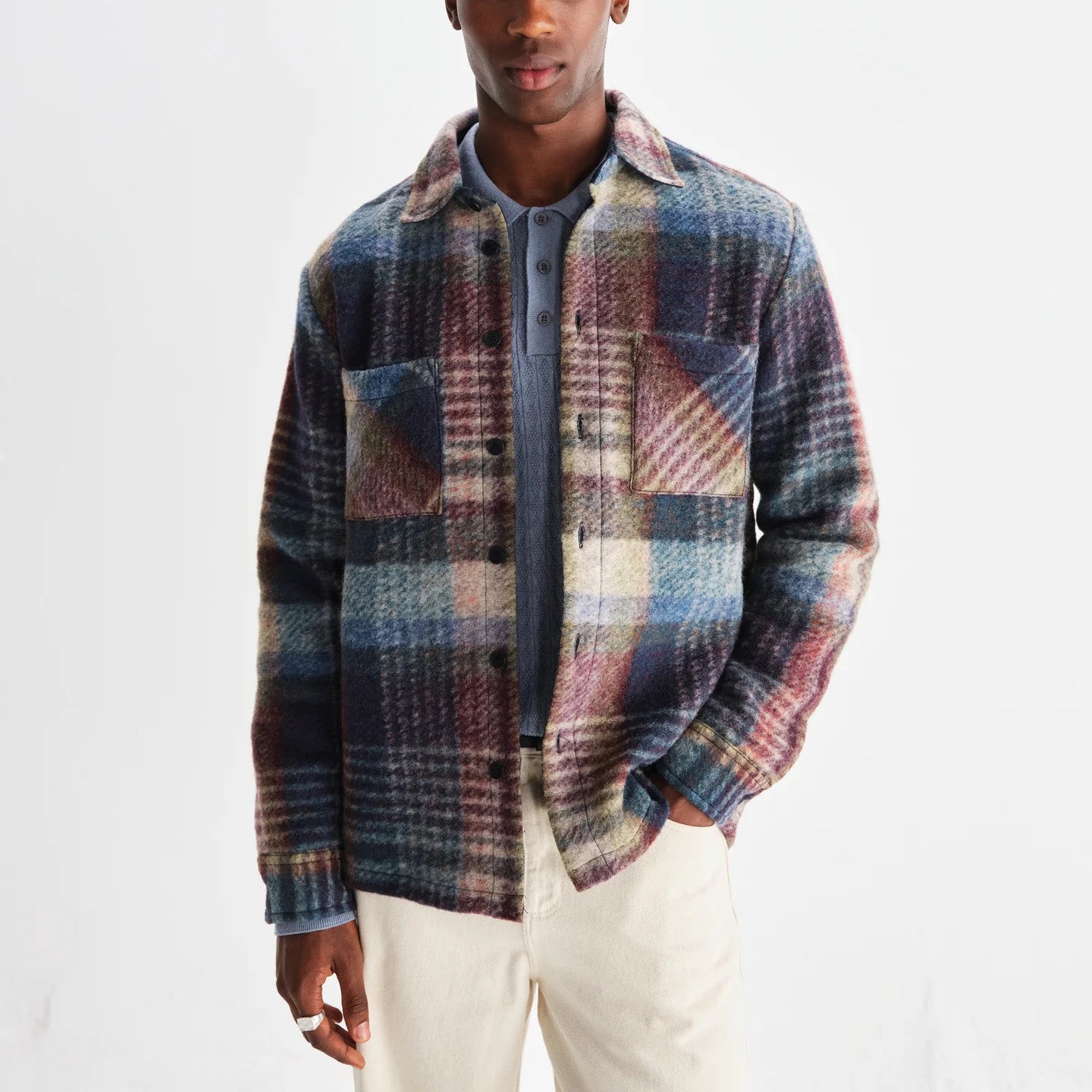 Whiting Overshirt, Wool Blend Check - Blue Multi