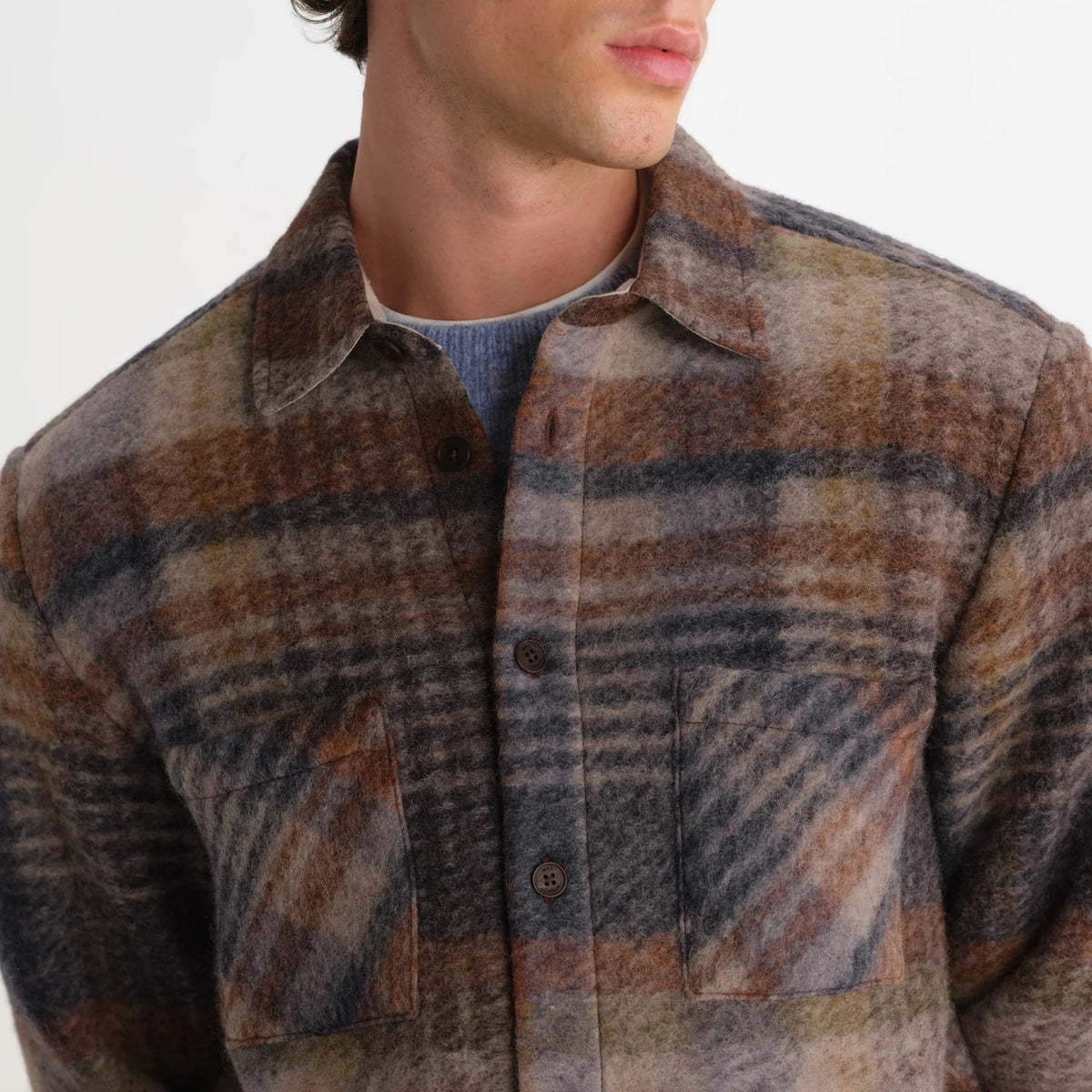 Whiting Overshirt Wool Blend Check - Oatmeal / Multi