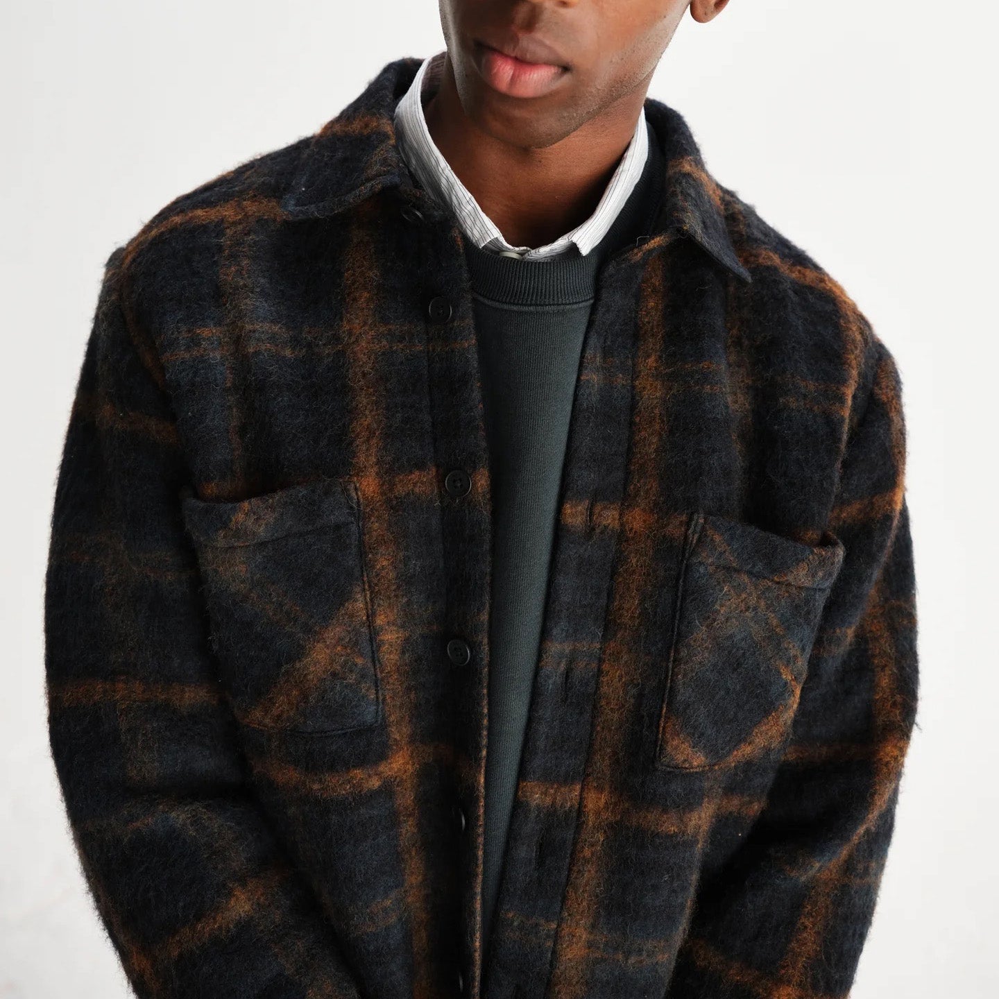 Whiting Overshirt, Drawn Check - Teal / Orange