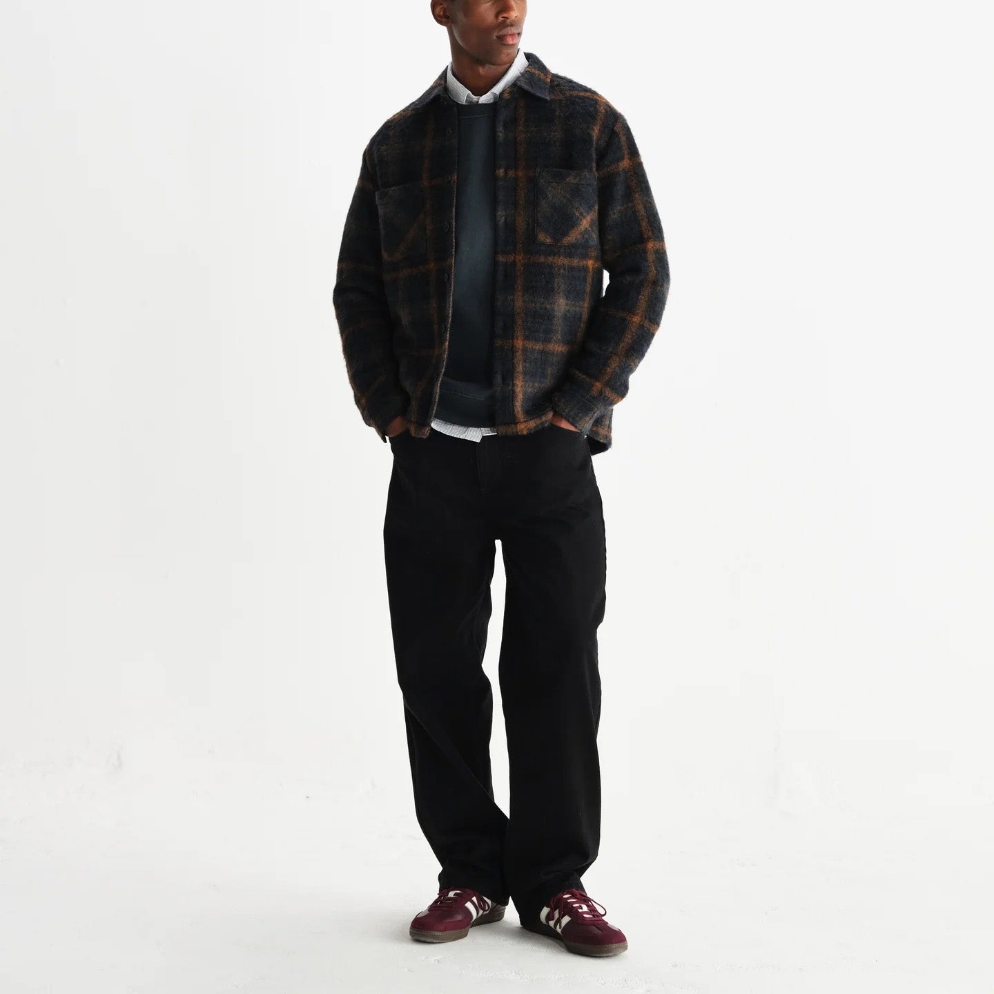 Whiting Overshirt, Drawn Check - Teal / Orange