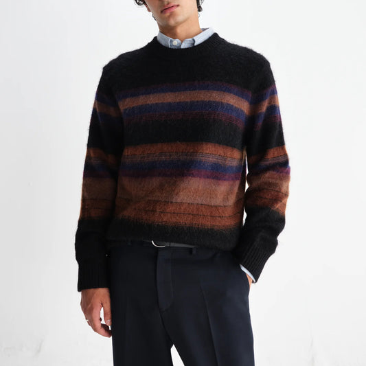 Wilde Crew Brush Stripe Wool Crewneck - Black / Dark Multi