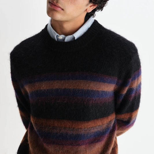 Wilde Crew Brush Stripe Wool Crewneck - Black / Dark Multi